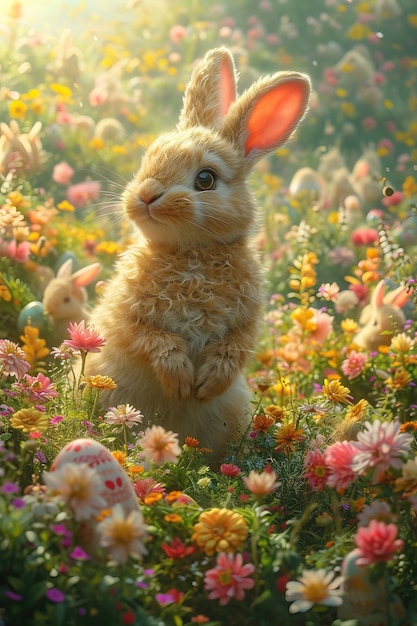 Bezpłatne zdjęcie Święto wielkanocne z marzonym królikiem.