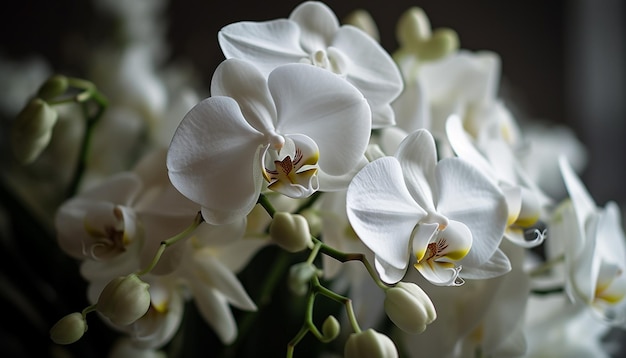 Bezpłatne zdjęcie Świeża elegancja kwiatu orchidei w naturalnym stylu wygenerowana przez sztuczną inteligencję