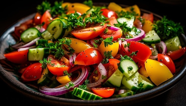 Świeża sałatka dla smakoszy z organicznymi grillowanymi warzywami wygenerowana przez AI