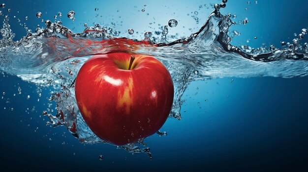 Świeże czerwone jabłko pod wodą