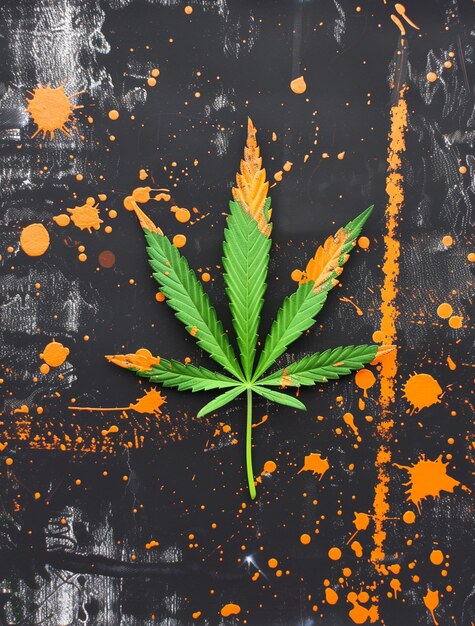 Świeże i żywe zielone liście marihuany na zróżnicowanym tle