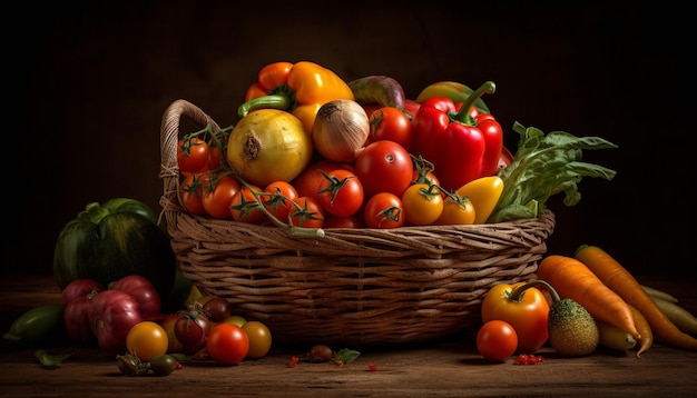 Świeże warzywa w wiklinowym koszu zdrowa dieta generowana przez AI