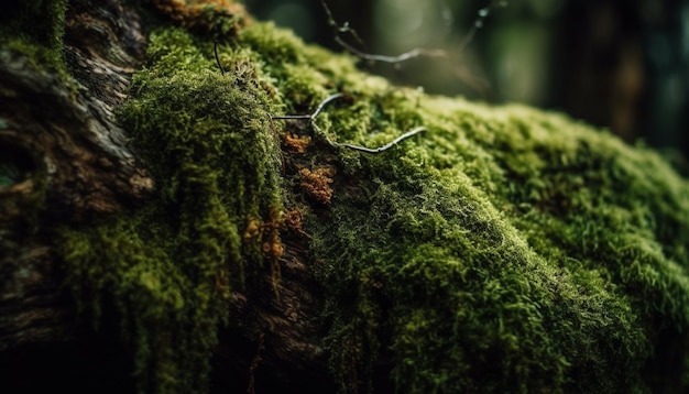 Bezpłatne zdjęcie Świeże zielone liście na mokrej gałęzi lasu generowane przez ai