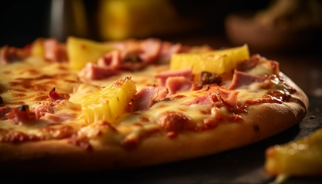 Świeżo Upieczona Pizza Dla Smakoszy Na Rustykalnym Stole Wygenerowanym Przez Sztuczną Inteligencję