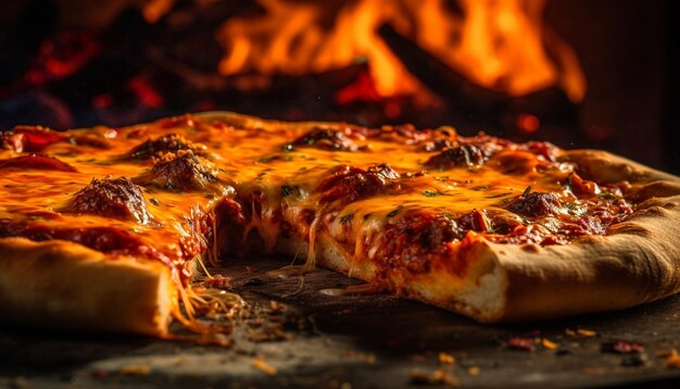 Świeżo upieczona pizza dla smakoszy topiąca ser mozzarella wygenerowana przez sztuczną inteligencję