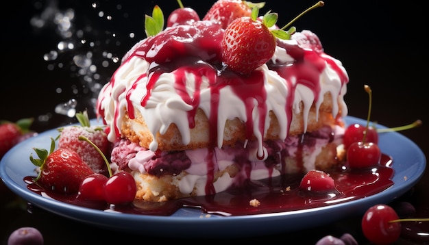 Bezpłatne zdjęcie Świeżość i rozkosz na talerzu domowy deser jagodowy generowany przez sztuczną inteligencję