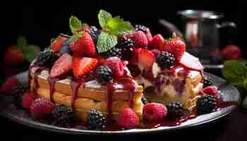 Bezpłatne zdjęcie Świeżość i słodycz na drewnianym stole domowy deser jagodowy generowany przez sztuczną inteligencję