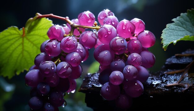 Świeżość zielonych liści dojrzałych winogron natura organiczne wykwintne orzeźwienie generowane przez sztuczną inteligencję