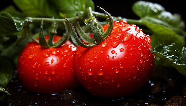 Świeży pomidor, zdrowa, warzywna żywność organiczna, natura kropla świeżości generowana przez sztuczną inteligencję