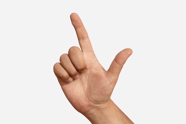 Symbol języka migowego na białym tle