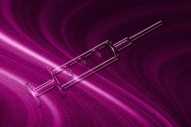 Symbol strzykawki medycznej, szczepienia, koncepcja Stop Coronavirus, magenta tło