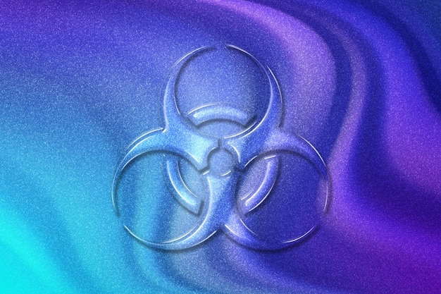 Bezpłatne zdjęcie symbol zagrożenia biologicznego, znak zagrożenia biologicznego, zagrożenie biologiczne, fioletowe fioletowe niebieskie tło
