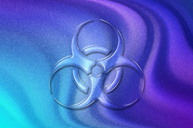 Symbol zagrożenia biologicznego, znak zagrożenia biologicznego, zagrożenie biologiczne, fioletowe fioletowe niebieskie tło