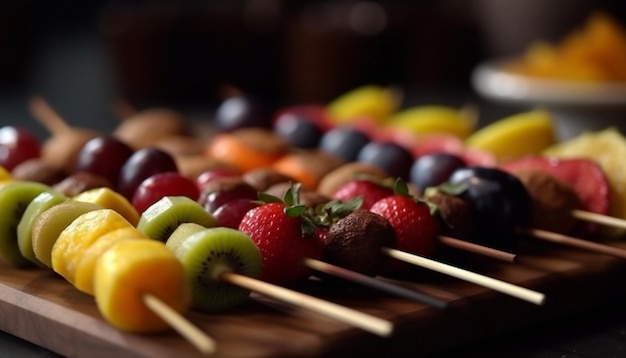 Bezpłatne zdjęcie szaszłyki ze świeżych owoców to generatywna sztuczna inteligencja dla smakoszy