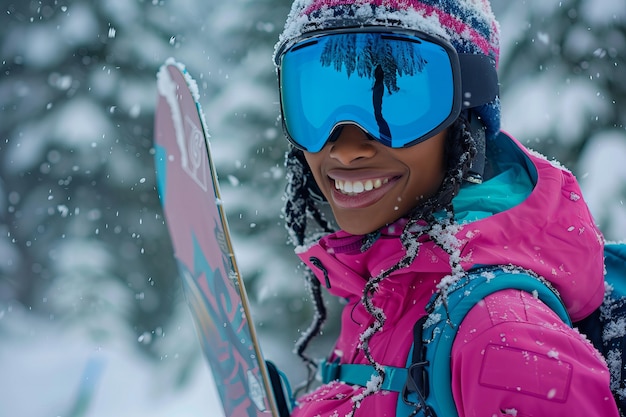 Bezpłatne zdjęcie szczęśliwa kobieta cieszy się snowboardem.