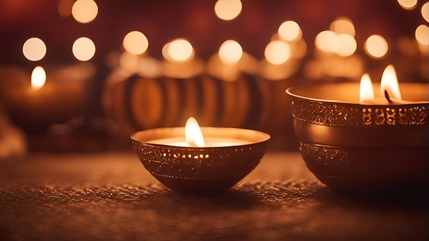 Bezpłatne zdjęcie szczęśliwe lampki diwali clay diya zapalone podczas obchodów diwali