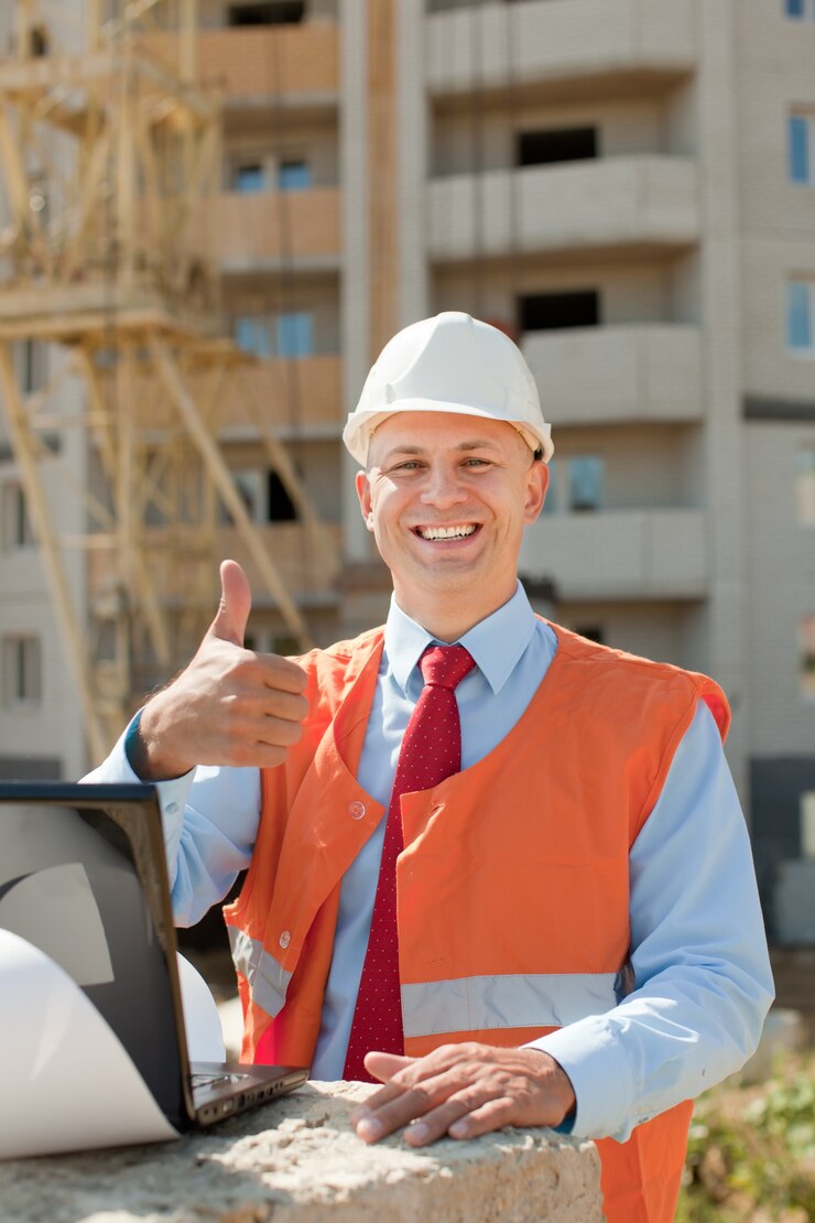 Bezpłatny plik Zdjęcie szczęśliwy budowniczy w hardhat