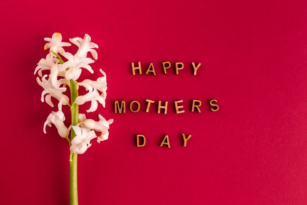 Szczęśliwy dzień matki napis w pobliżu kwiat