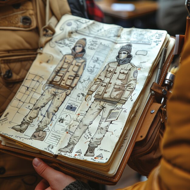 Szkic projektowania mody w stylu sztuki cyfrowej na papierze