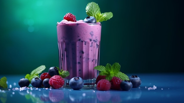 Szklanka smoothie z jagodami.