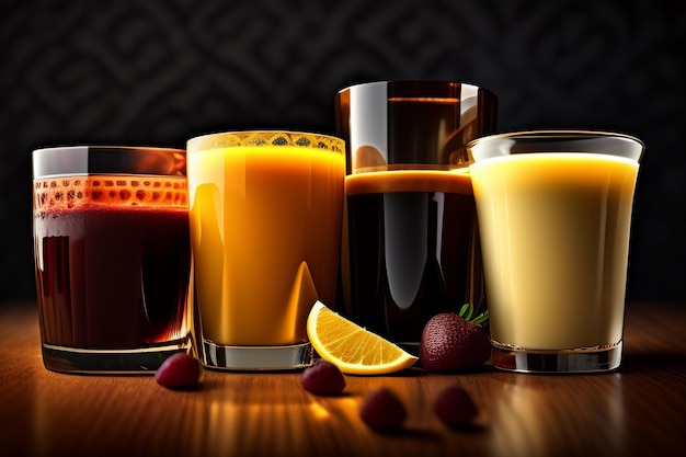 Szklanka soku pomarańczowego z cytryną na boku