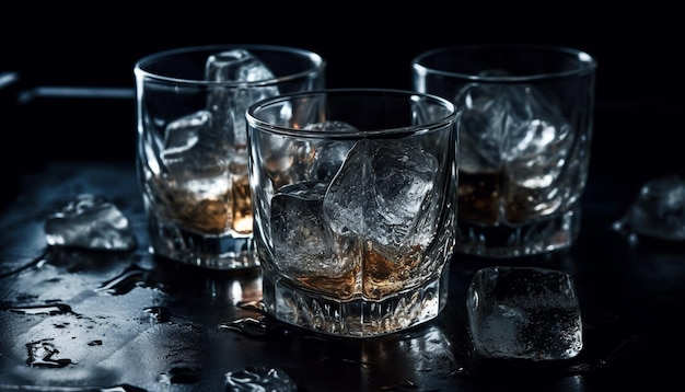 Bezpłatne zdjęcie szklanka whisky odzwierciedla ciemną elegancję w odświeżającej uroczystości zorganizowanej przez sztuczną inteligencję