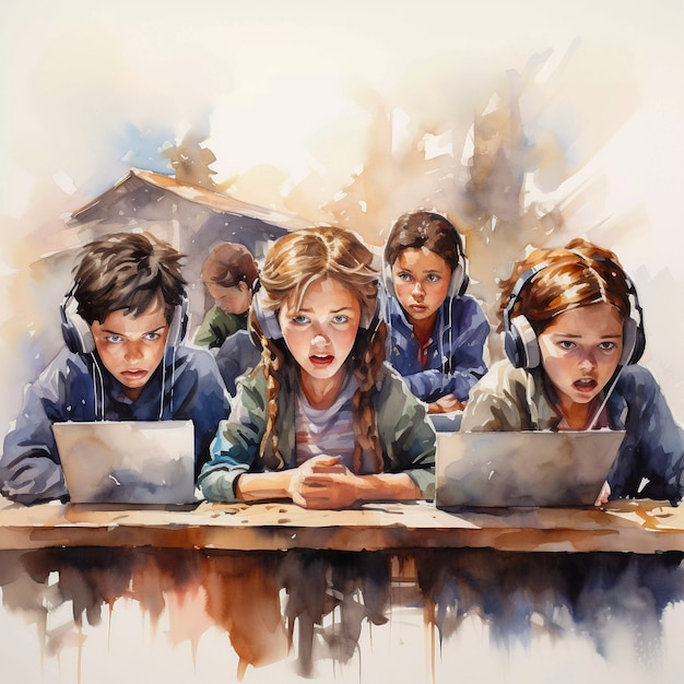 Bezpłatne zdjęcie sztuka cyfrowa młodych uczniów uczęszczających do szkół