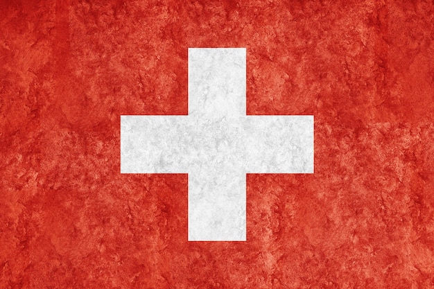 Szwajcaria metaliczna flaga, teksturowana flaga, flaga grunge