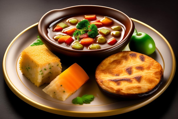 Bezpłatne zdjęcie talerz jedzenia z miską jedzenia i miską warzyw.