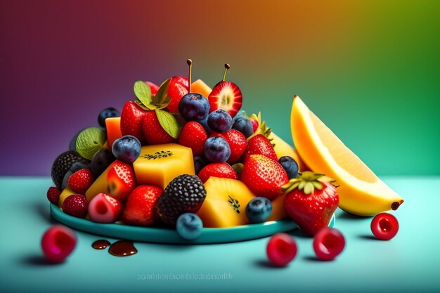 Talerz owoców z sałatką owocową