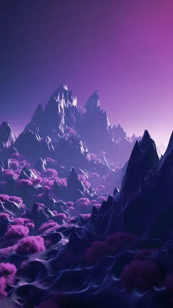 Tapeta z magicznym i mistycznym krajobrazem w fioletowych odcieniach