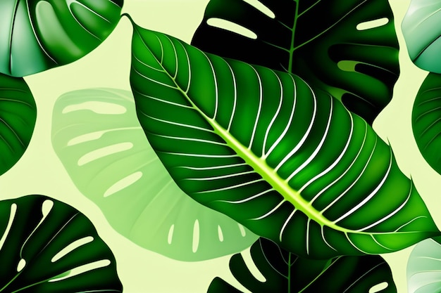 Tapeta z zielonymi liśćmi tropikalnej rośliny