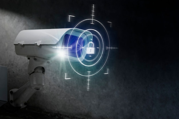 Technologia bezpieczeństwa CCTV z cyfrowym remiksem ikony kłódki