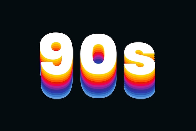 Tekst z lat 90. kolorową czcionką retro