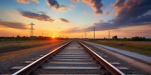 Bezpłatne zdjęcie temat transportu torów kolejowych prowadzących do obszaru przemysłowego