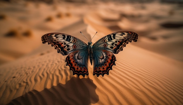 Tętniące życiem skrzydło motyla w locie makro, wdzięcznie generowane przez sztuczną inteligencję