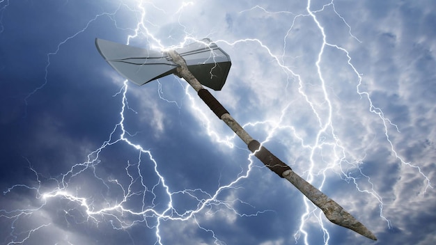 Bezpłatne zdjęcie thunder axe render ilustracja 3d