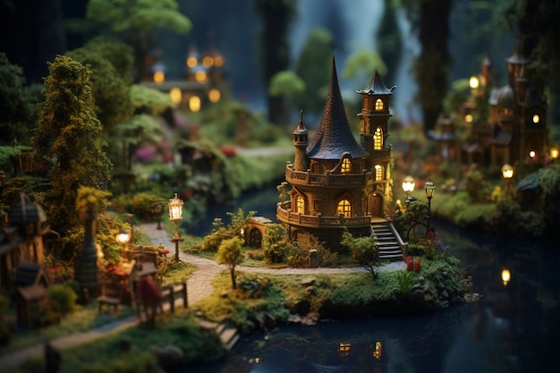 Tilt shift średniowieczny krajobraz fantasy