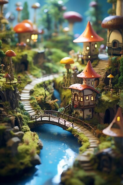 Tilt shift średniowieczny krajobraz fantasy