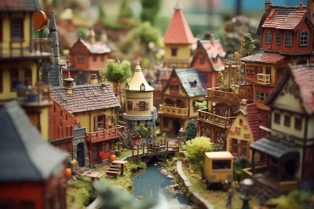 Tilt shift średniowieczny krajobraz fantasy