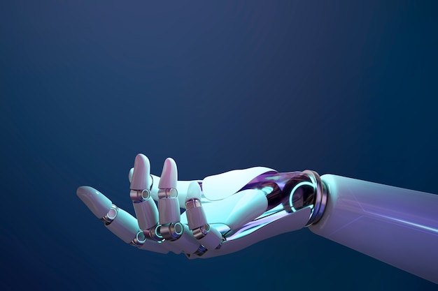 Tło dłoni robota, przedstawiający gest technologii