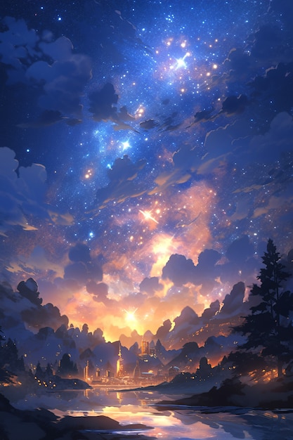 Bezpłatne zdjęcie tło galaktyki w stylu anime