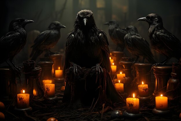 Bezpłatne zdjęcie tło halloween czarna wrona