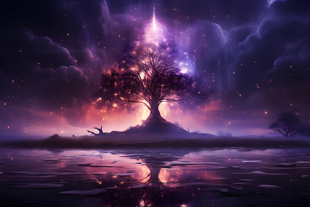 tło kosmicznej fantazji magicznego drzewa
