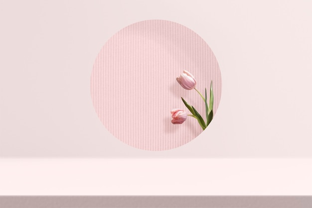 Tło produktu kwiatowego z tulipanem w kolorze różowym
