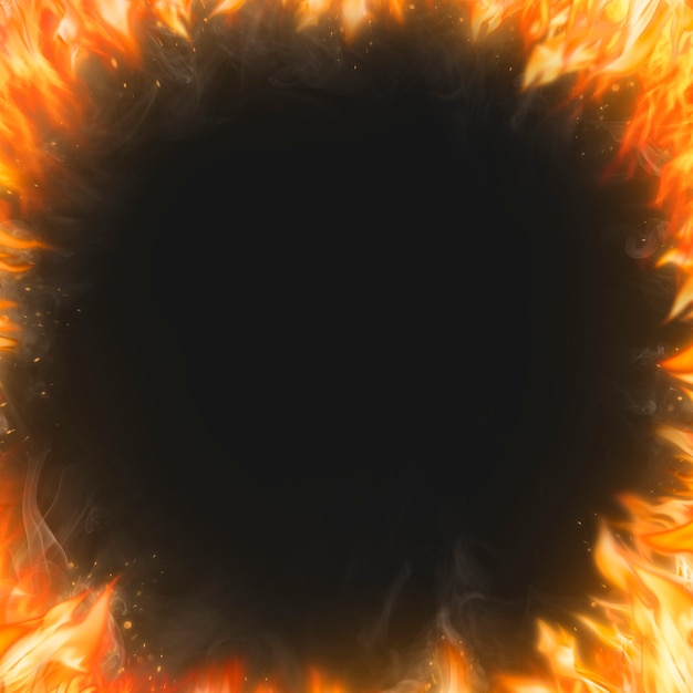 Tło ramki płomienia, czarny realistyczny obraz ognia