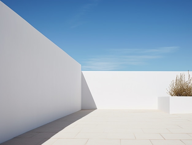 Bezpłatne zdjęcie tło z prostą śródziemnomorską sceną i białymi ścianami