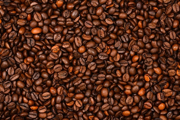 Tło Ziaren Kawy. Widok Z Góry. Ziarna Kawy Tekstury. Premium Zdjęcia