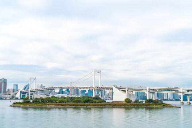 Tokyo panorama z wieżą Tokio i tęczy mostu.