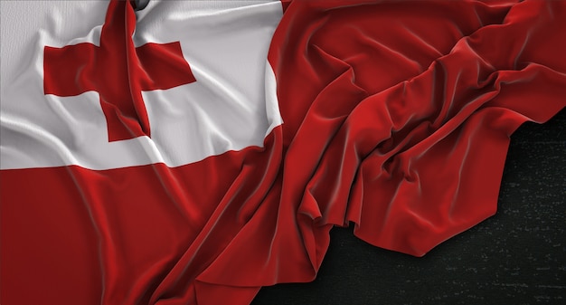 Tonga Flag Zgnieciony Na Ciemnym Tle Renderowania 3D